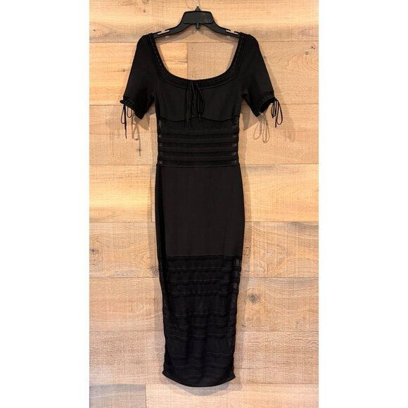NEW HOUSE OF CB LILLA Add To Wishlist BLACK OPENWORK BLACK KNIT MIDI DRESS SIZE - Picture 5 of 13
